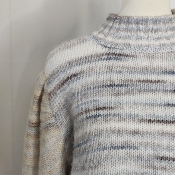 Halston Sweater L Puff Sleeve Space-Dyed Mock Neck Knit Cozy - Picture 4 of 10